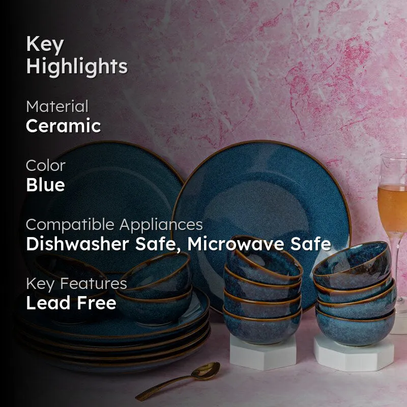 Tarangini Handmade Dinner Set (Blue/180 mL) - 18 Piece Set media 2