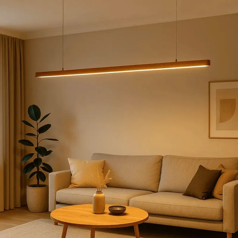 Slim LED Teak Wood Ceiling Lamp media 1