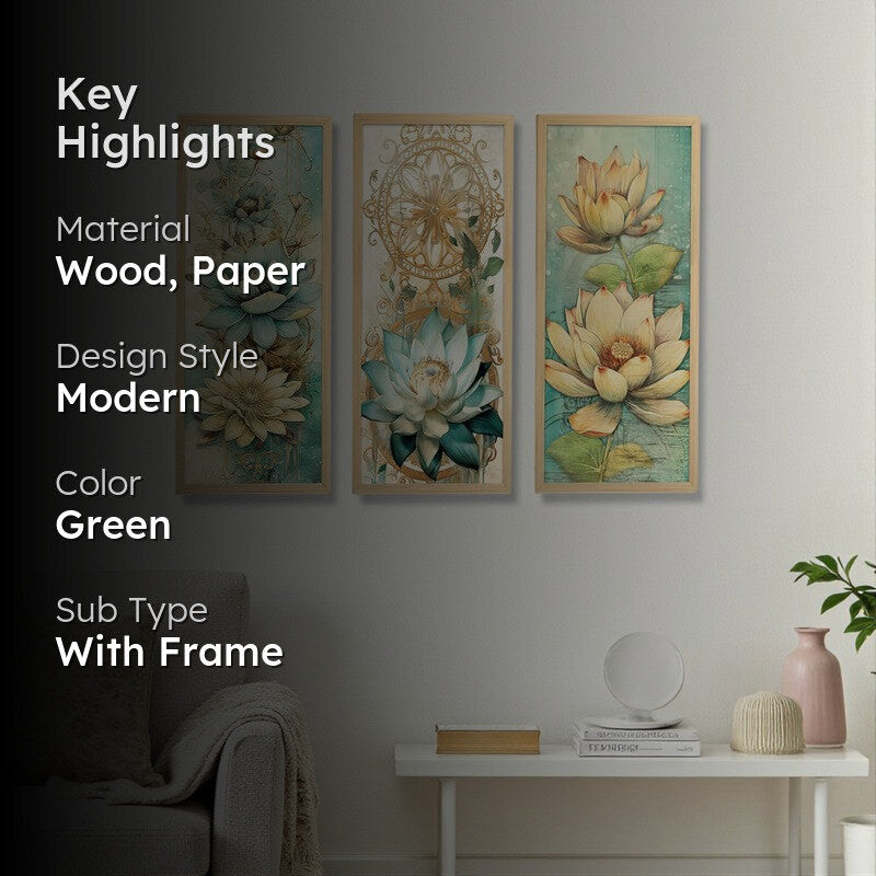 Blues Of Lotus Wooden Framed Wall Art - Set Of Three media 2