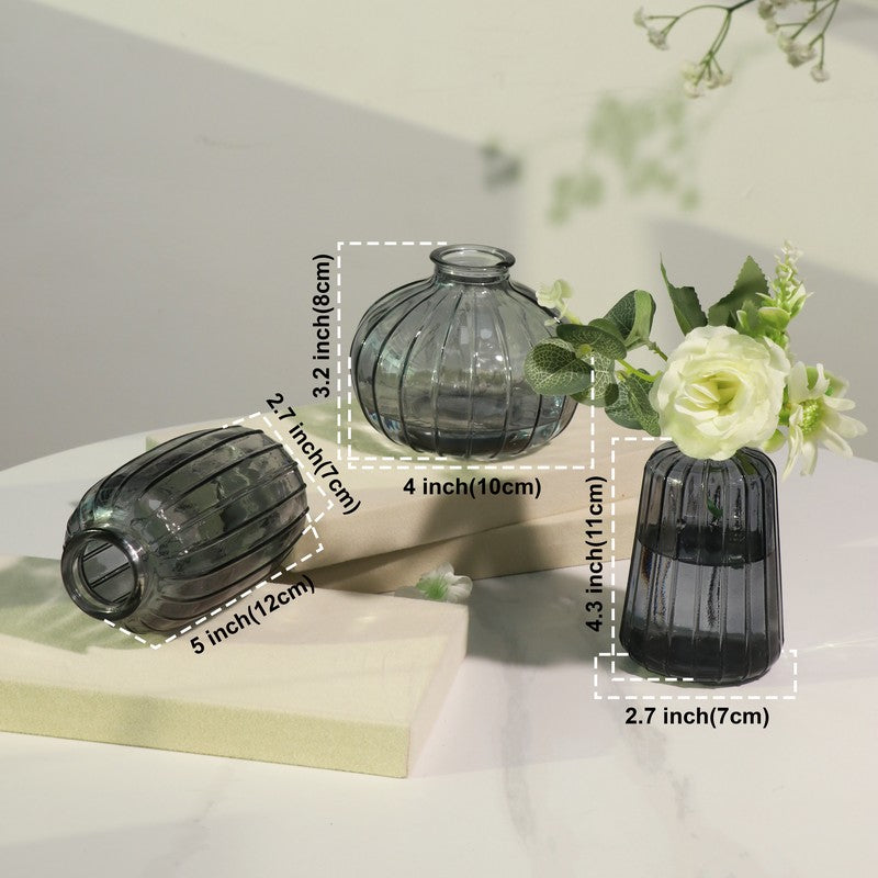 Petal Hue Home Glass Vase (Grey) - Set Of Three media 7