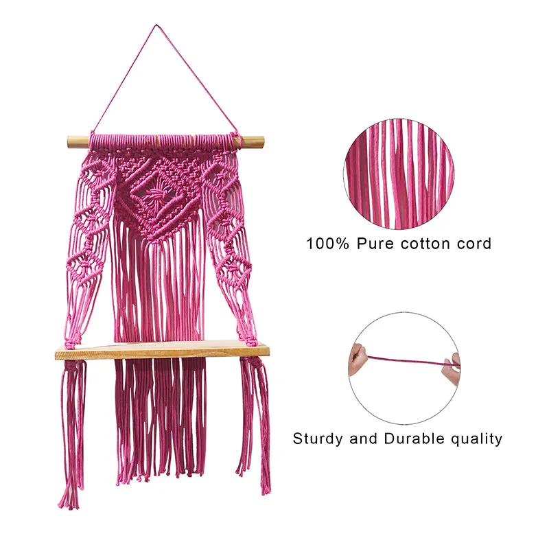Knotix Macrame Wall Shelf - Pink media 3