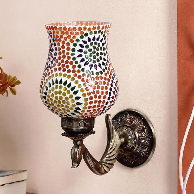 Elva Retro Mosaic Glass & Metal Wall Lamp media 3
