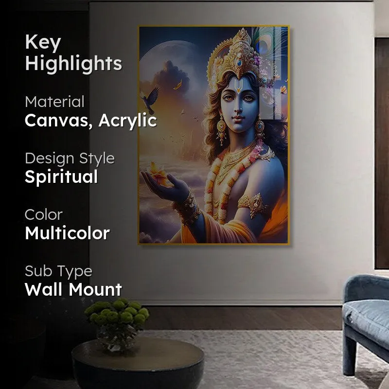 All-Knowing Krishna Spiritual Canvas Wall Art With Frame - Gold media 2