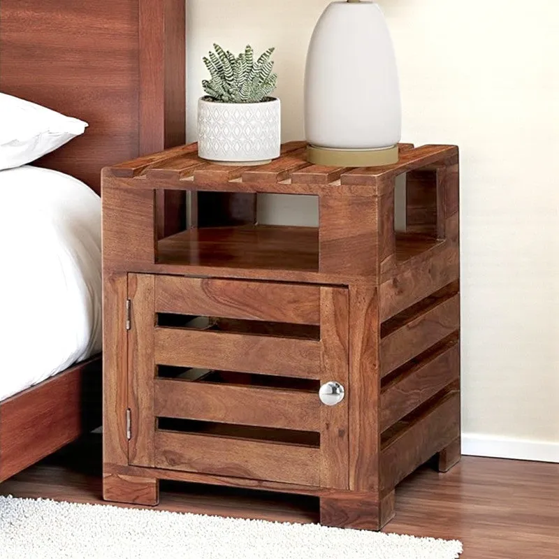 Wverix Sheesham Wooden Side & Bedside Table - Brown media 1