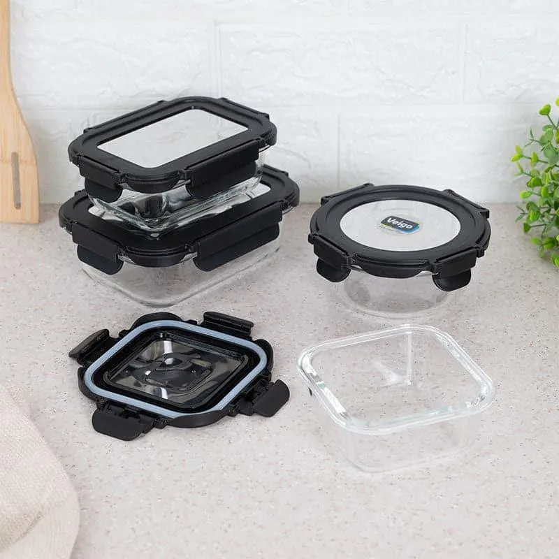 Nibble Love Black Glass Lunch Box (370/640/400/320 ML) - Set Of Four media 6