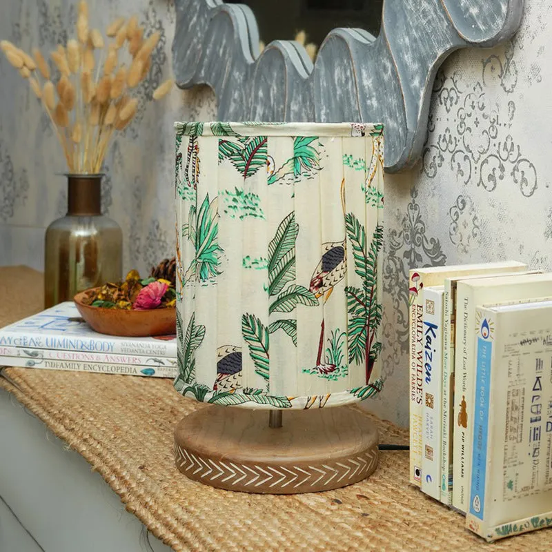 Greenwild Cotton Table Lamp With Wooden Base - OffWhite media 3