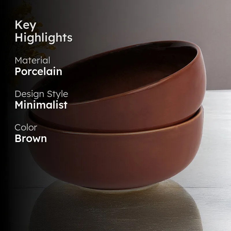 Caspian Porcelain Snack Bowl (Brown/850 mL) - Set Of Two media 2