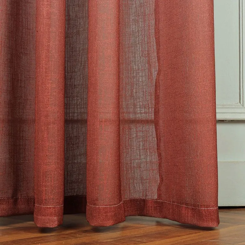 Ombrina Linen Texture Sheer Curtain (Brown) - Set Of Two media 8