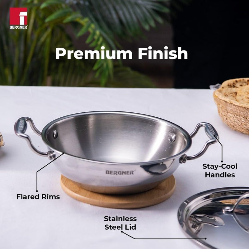 Bergner Argent Triply Deep Kadhai With Lid - 2300 mL media 8