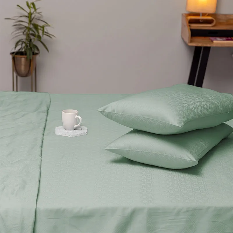 Diamond Dazz Fitted Jacquard Cotton Bedsheet (Sage Green) - 300 TC media 4