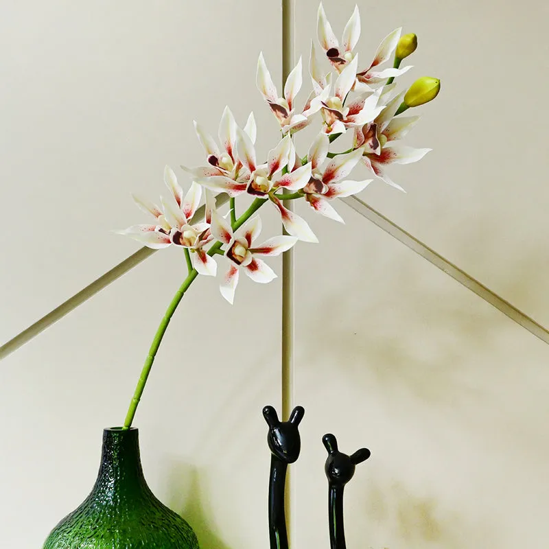Artificial Orchid Polyester Flower Stick - White & Pink - 5