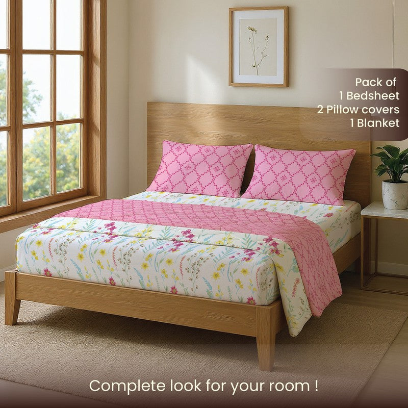 Urban Space Floral Pink Glace Cotton,Microfiber Bedding Set (200 TC)  - Four Piece Set media 5