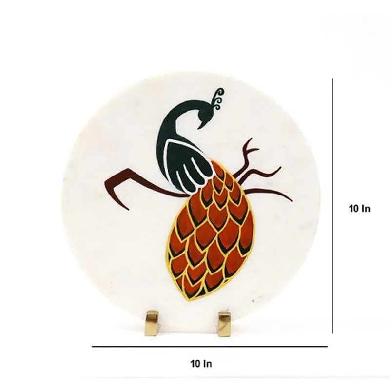 Posh Peacock Hand Painted Marble Showpiece media 4