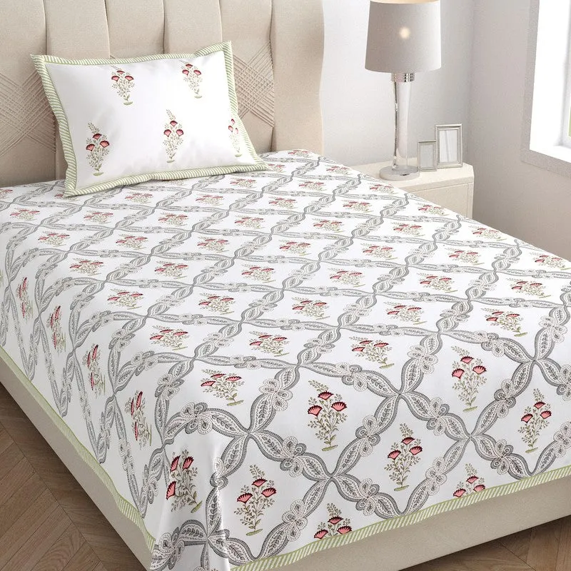 Nawabi Vibe Cotton Bedsheet (Grey, Red) - 180 TC media 3