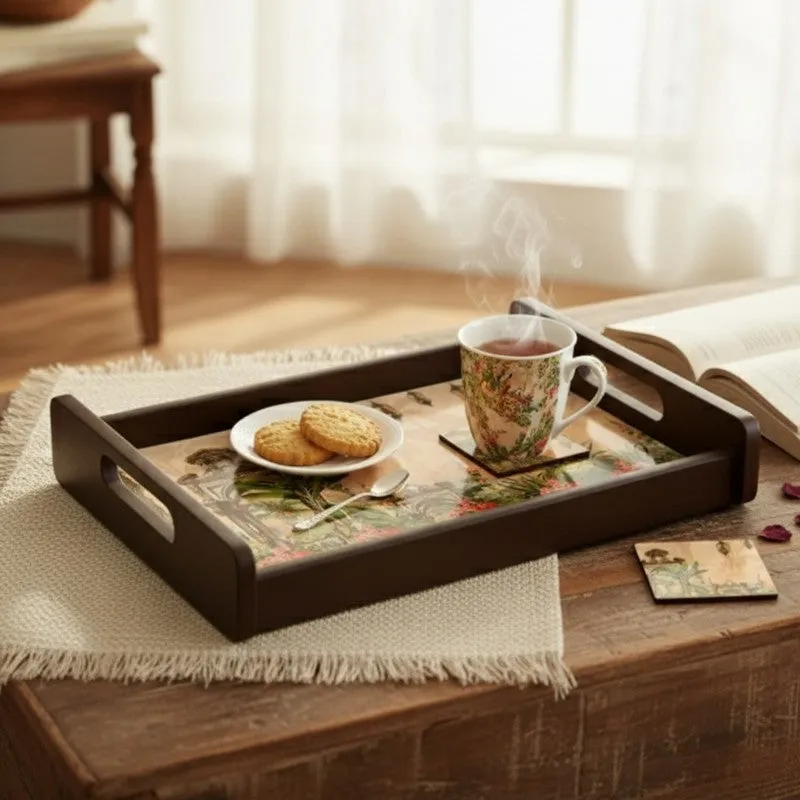 HeritageHaven Serving Tray with 4 Coasters - Five Piece Set media 4