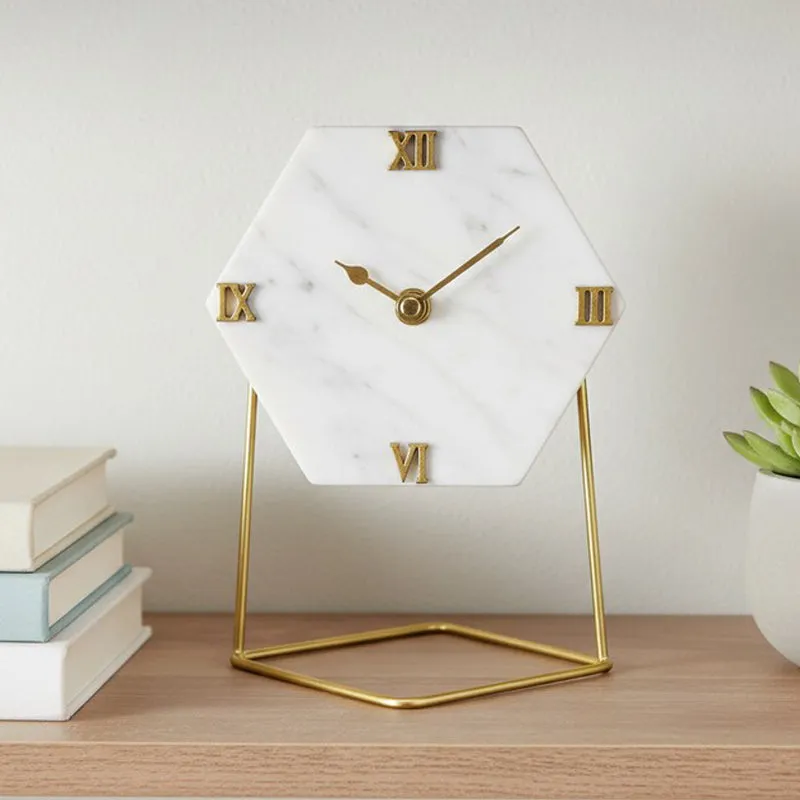 Carrara Chronos Marble Table Clock media 1