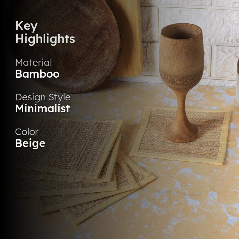 Styled coaster image with beige coasters and a wooden goblet