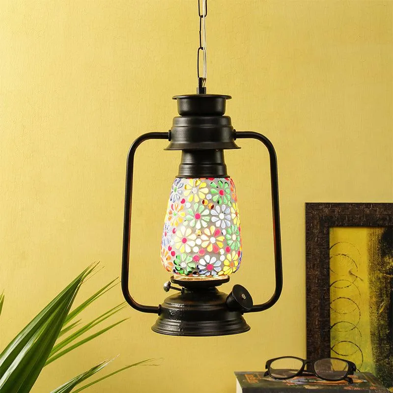 Madhura Mosaic Lantern Glass Ceiling Lamp - Black media 2