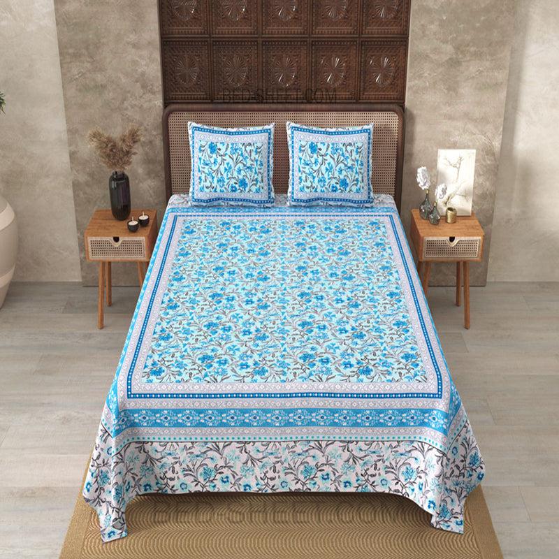 Nagumo Floral Cotton Bedsheet (Blue) - 180 TC media 3