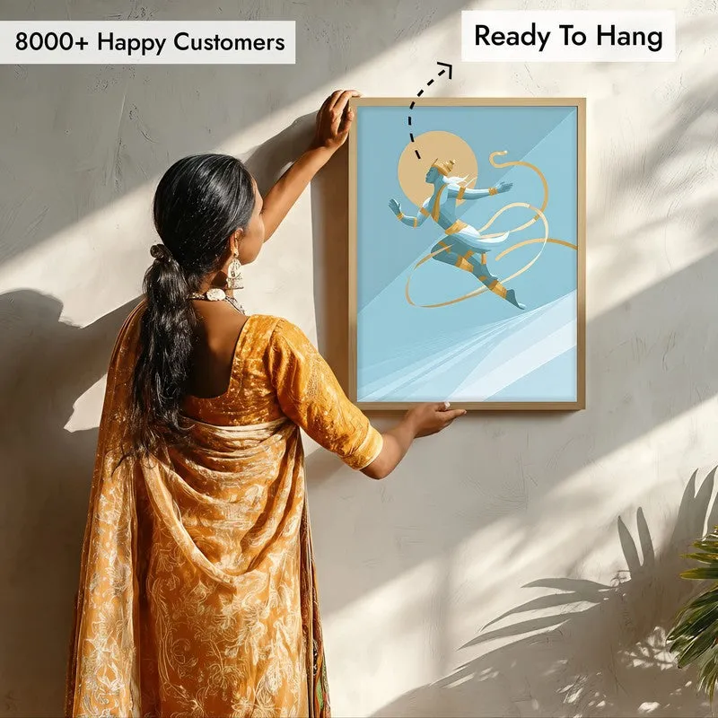 Powerful Sri Hanuman Archival Paper Wall Art - Natural Brown Frame media 7