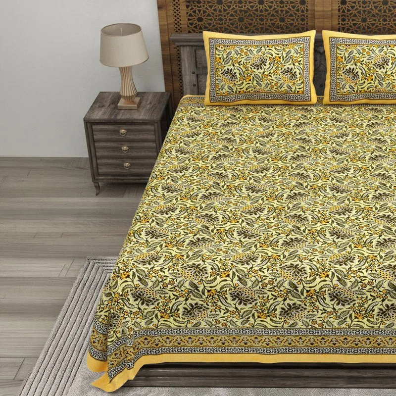 Shapeza Cotton Bedsheet (Yellow,Green) - 240 TC media 3
