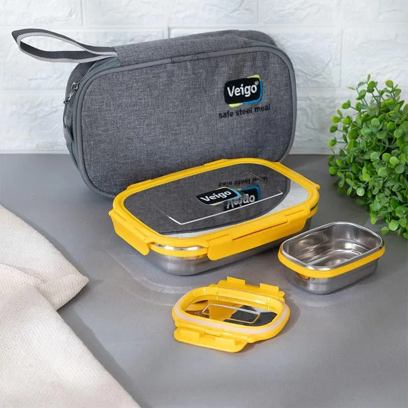 Delico Pack Yellow Lunch Box With Insulated Pouch (775 mL /150 mL) - Three Piece Set media 4