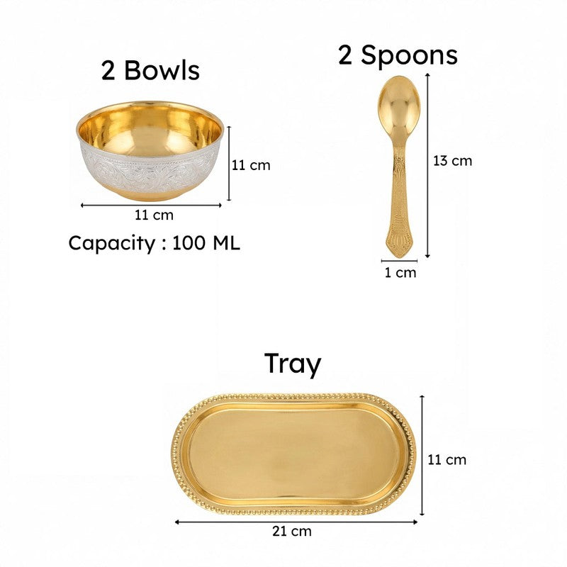 Luxurious German Silver & Gold Dessert Bowl Set with Tray and Spoons - Ethnic Design media 7