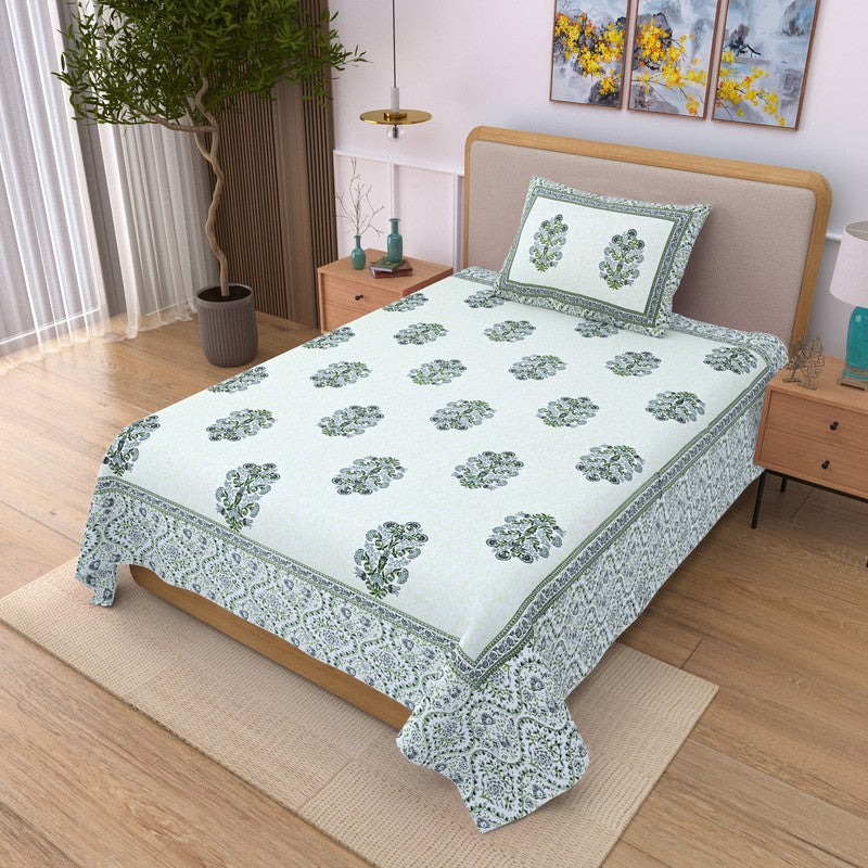 Textura Ethnic Cotton Bedsheet (Green & White) - 240 TC media 3