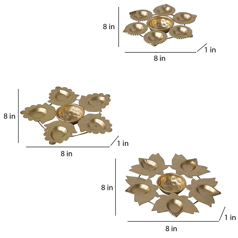Intricate Flower Iron Diya - Set Of Three media 9