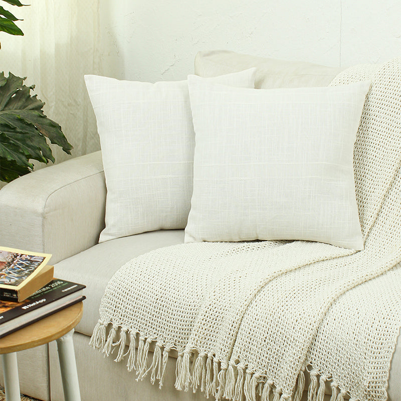 Scandi Soft Solid Cotton Cushion Cover (White) - Set Of Two media 2