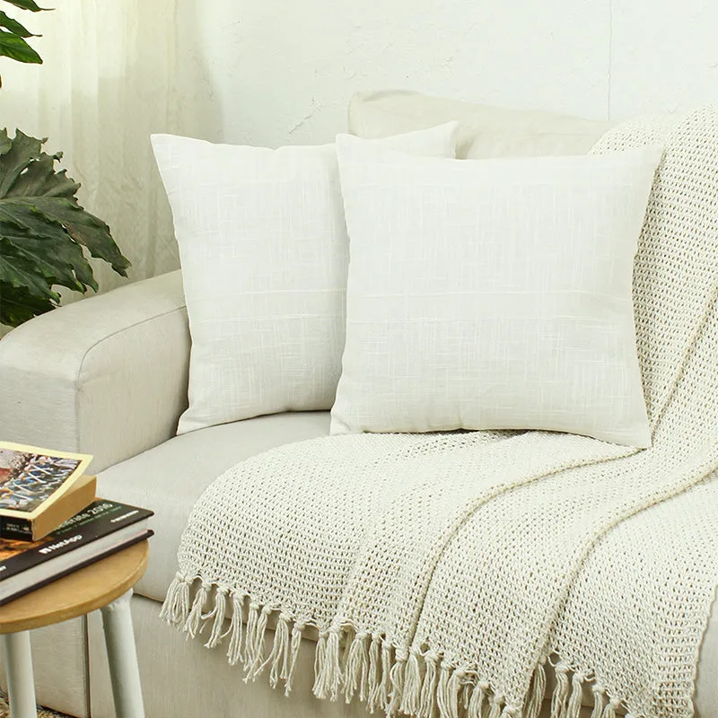 Scandi Soft Solid Cotton Cushion Cover (White) - Set Of Two media 2