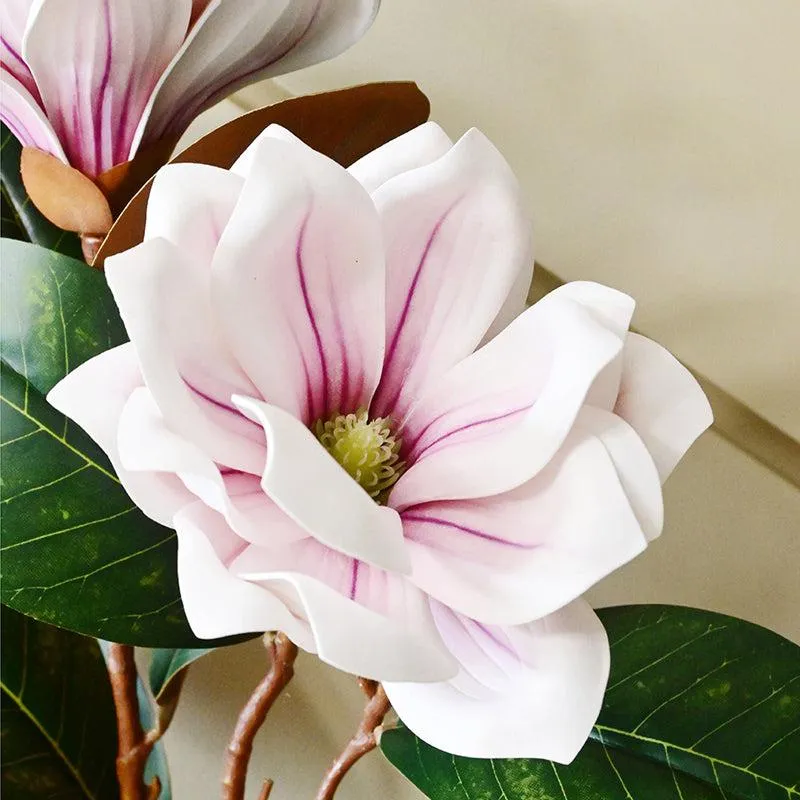 Artificial Magnolia Polyester Flower Stick - White & Pink media 3