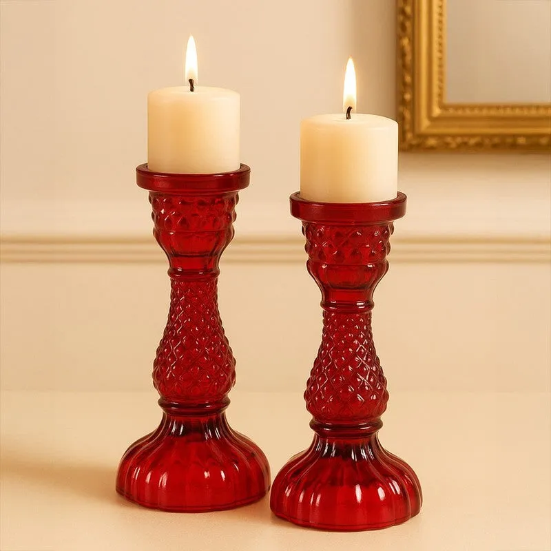 Roxxy Glass Candle Stand (Red) - Set Of Two media 1