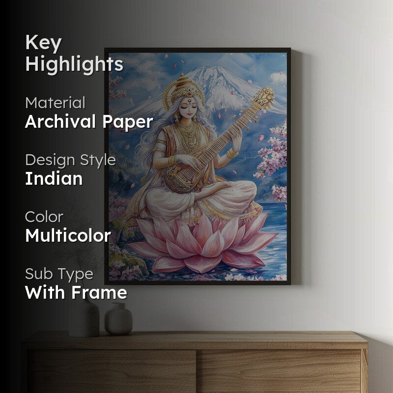 Vidya Dhayini Spiritual Archival Paper Wall Painting With Frame - Black media 2