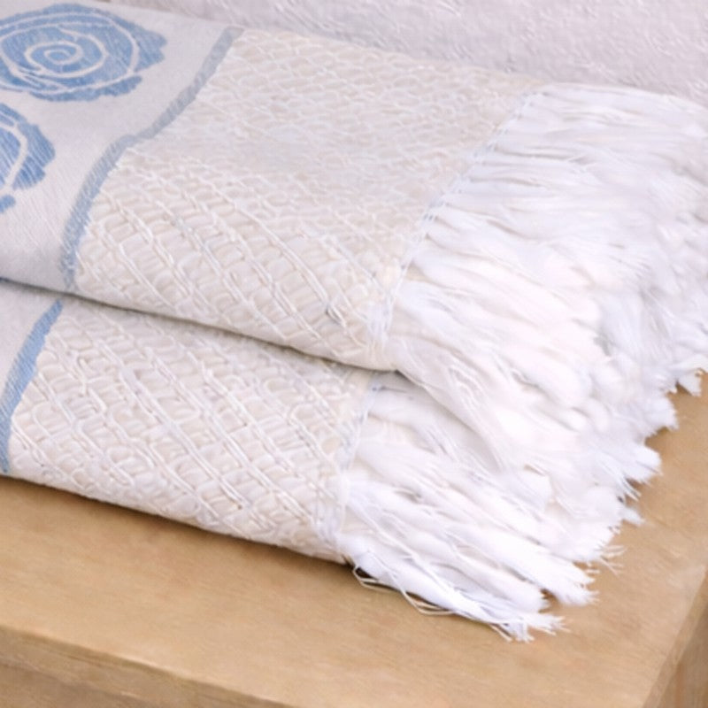 Rosette Cotton Hand Towel (Blue) - Set Of Four media 6