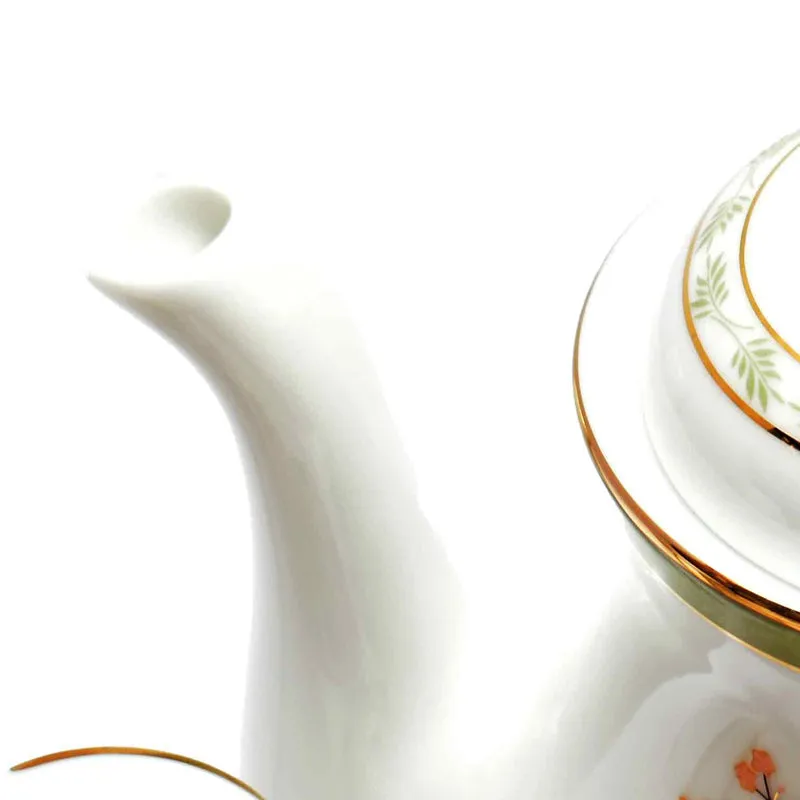 Painted Bloom 24k Gold Brushed Porcelain Tea Set With Tea Pot - Seventeen Piece Set media 9
