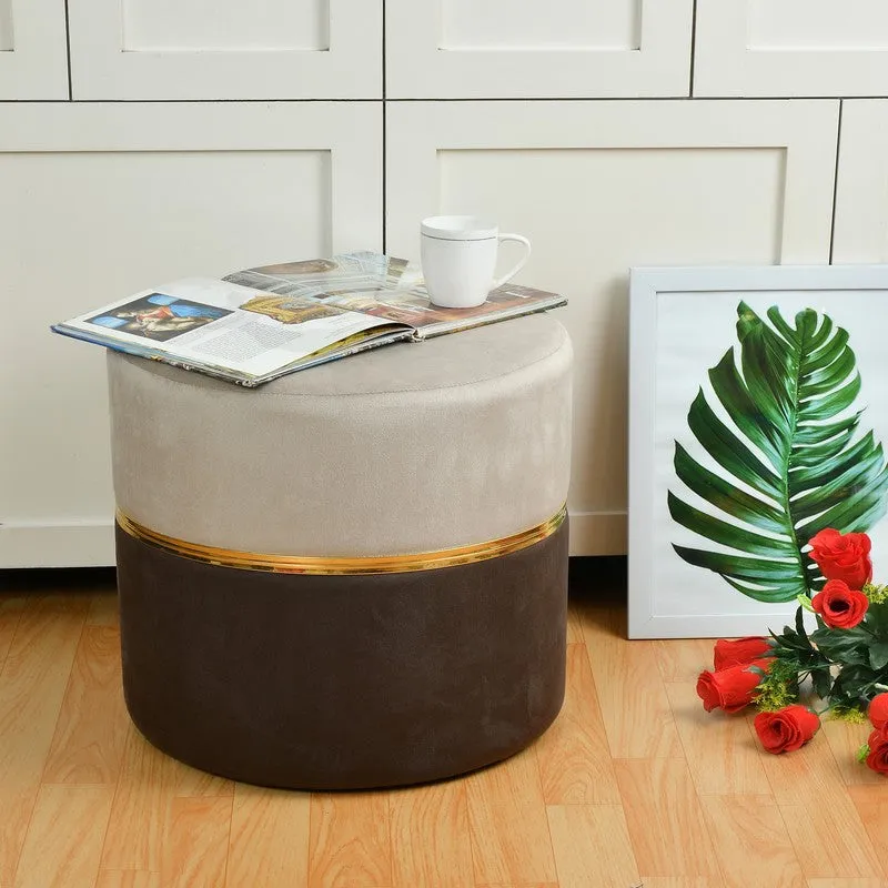 Dualtone Solid Velvet Pouffe - Grey & Coffee media 1
