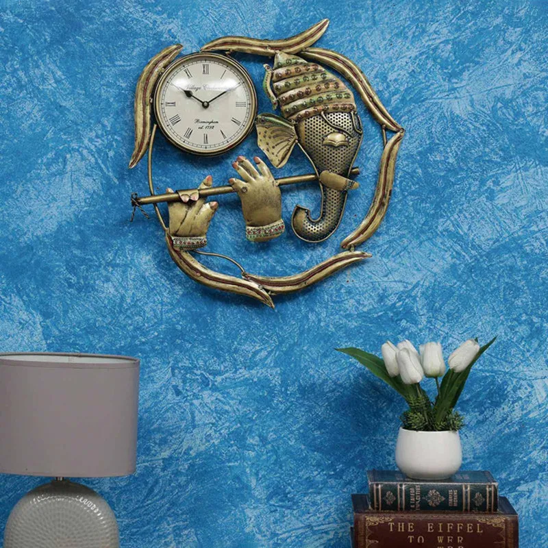 Ganesha with Flute Decorative Wall Clock media 1