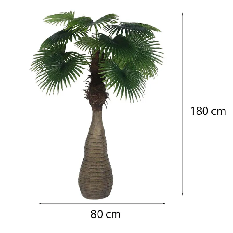 Faux Lush Bottle Fan Palm Plant With Black Plastic Pot - 6 Feet media 6