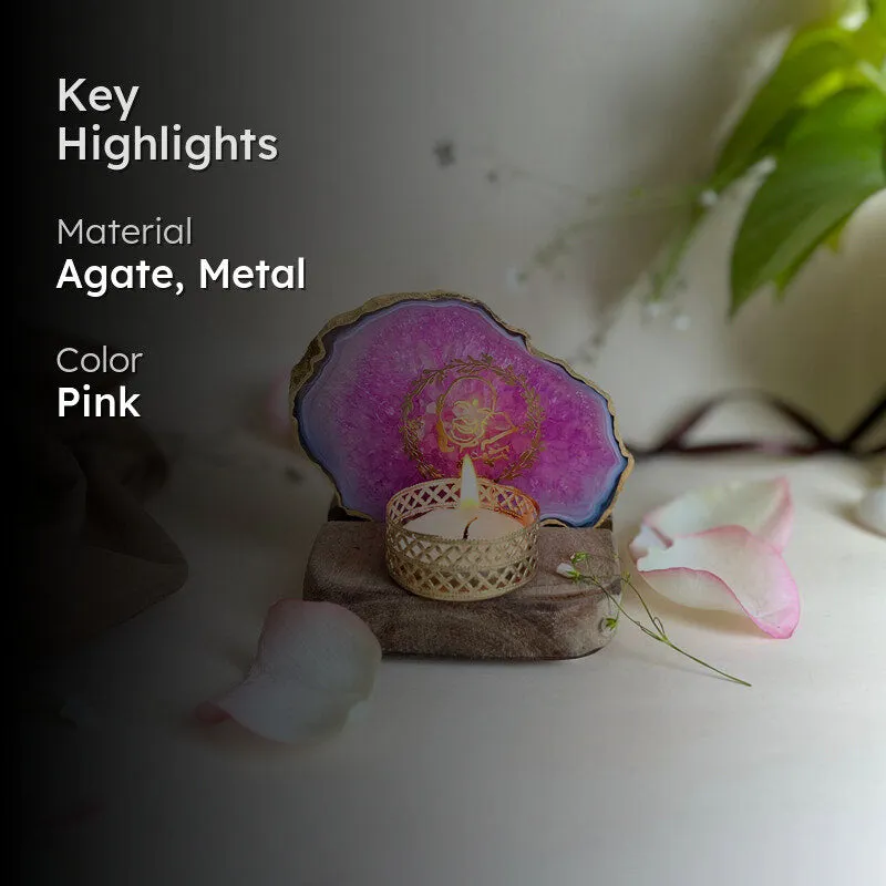 Sacred Guruji Handcrafted Agate Religious Accent With Tealight Candle Holder - Pink media 2