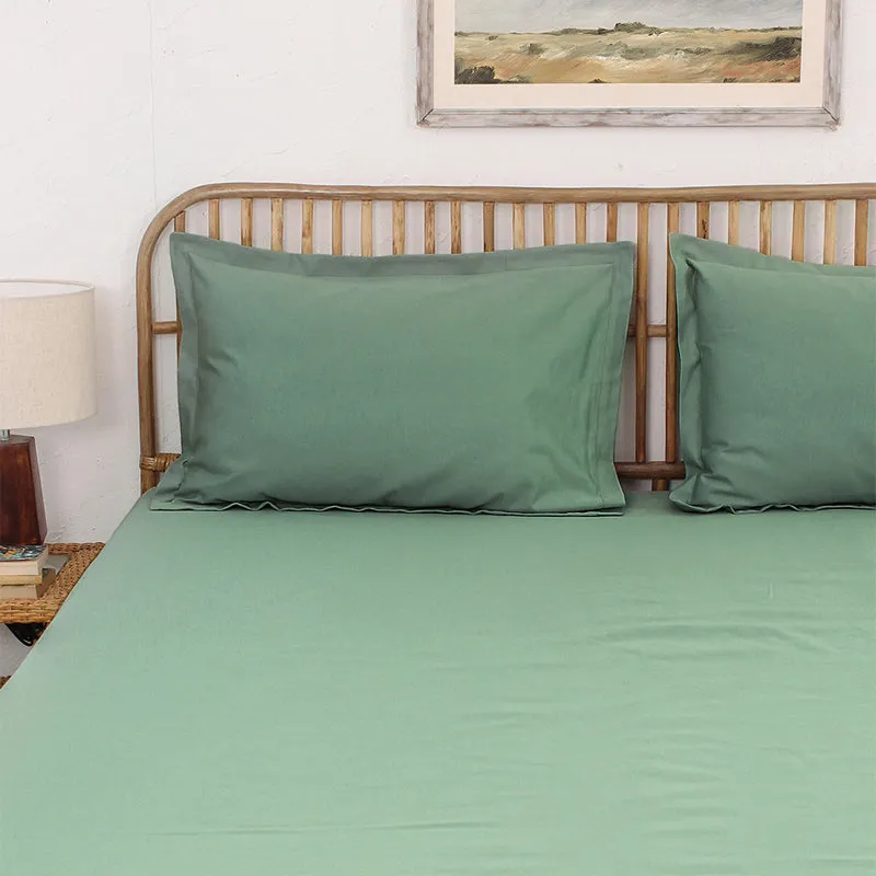 Blanqa Solid Cotton Bedsheet (Green) - 400 TC media 6