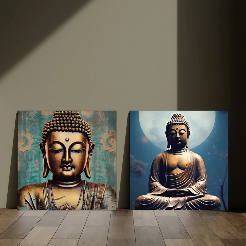 Moonlit Buddha Canvas Wall Art - Set Of Two media 8