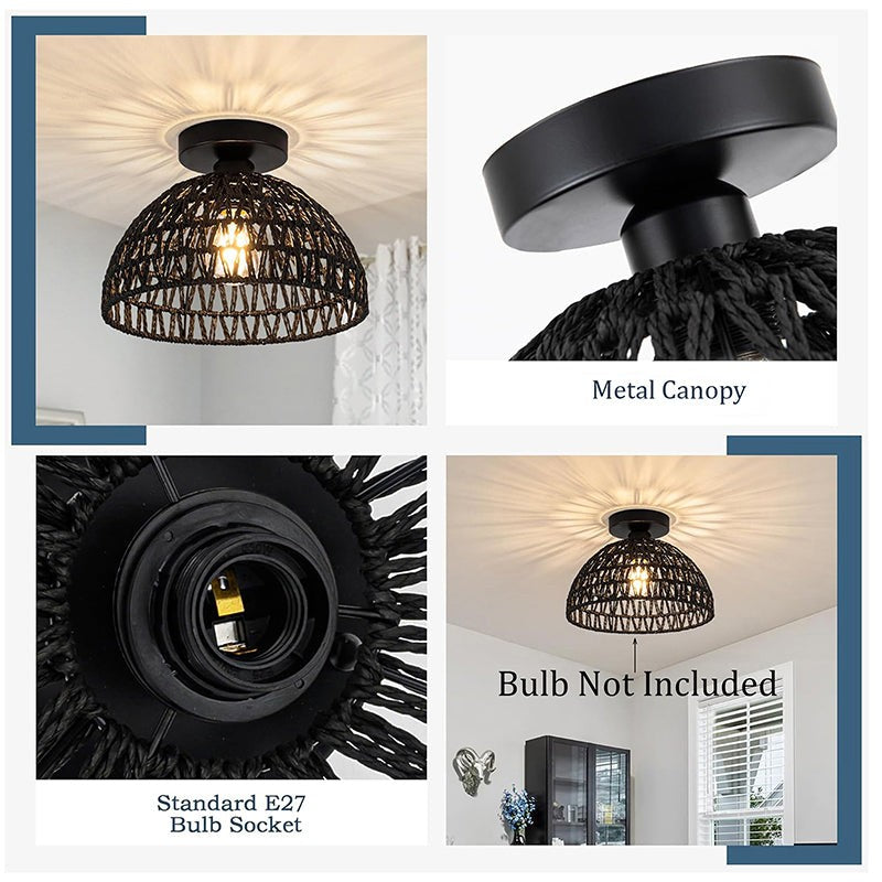 Latticework Cotton Ceiling Lamp - Black media 4
