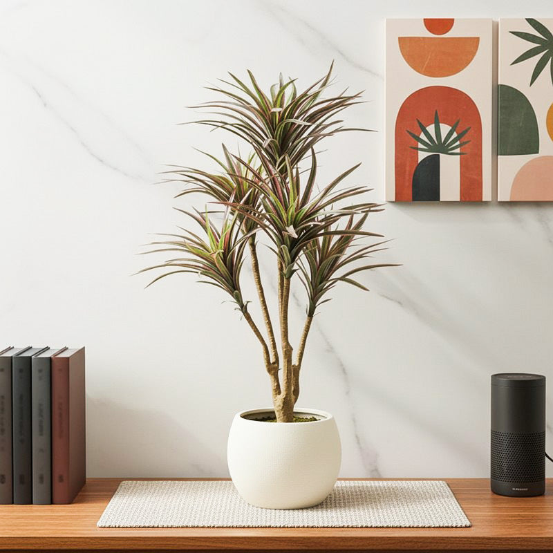 Arovi Artificial Red Green Yucca Plant With Black Plastic Pot 3 ft