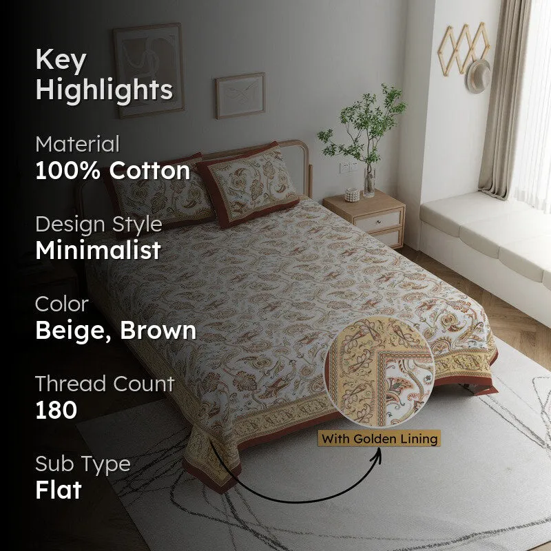 Bloom Cotton Bedsheet (Beige,Brown) - 180 GSM media 2