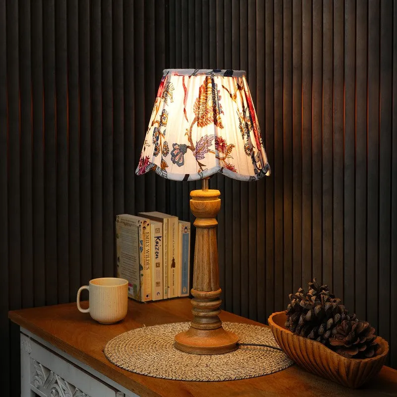 Amber Petal Wooden Base Cotton Table Lamp - Multicolor media 1