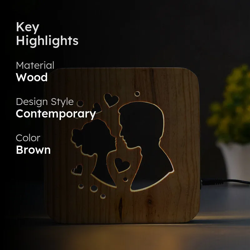 Love Couple LED Wooden Table Lamp - Brown media 2