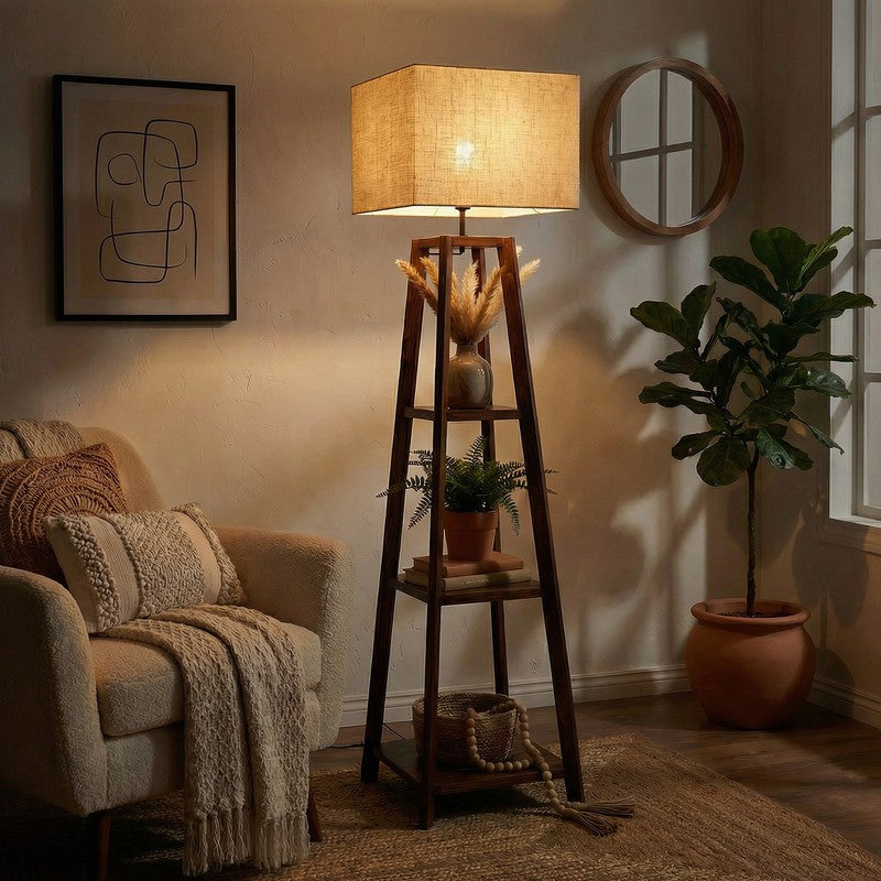 Akris Wooden Floor Lamp With Shelves media 3