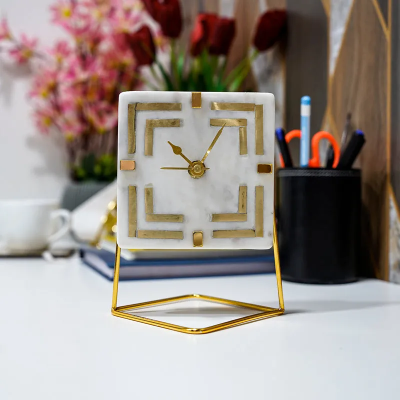Squinta Marble Table Clock With Brass Inlay media 1