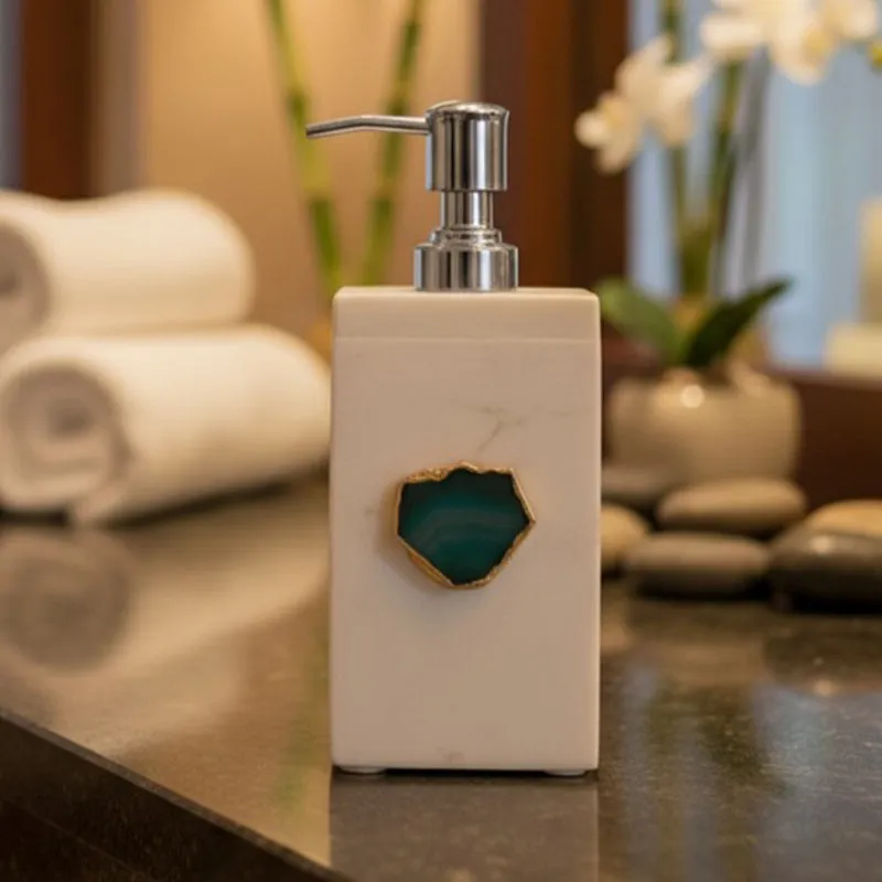 Kade Handcrafted Agate & Marble Soap Dispenser - Turquoise media 1
